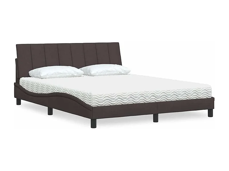 Lit avec matelas marron foncé 160x200 cm tissu