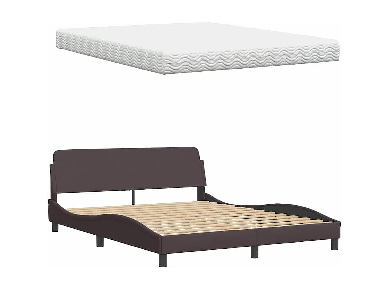 Lit avec matelas marron foncé 160x200 cm tissu