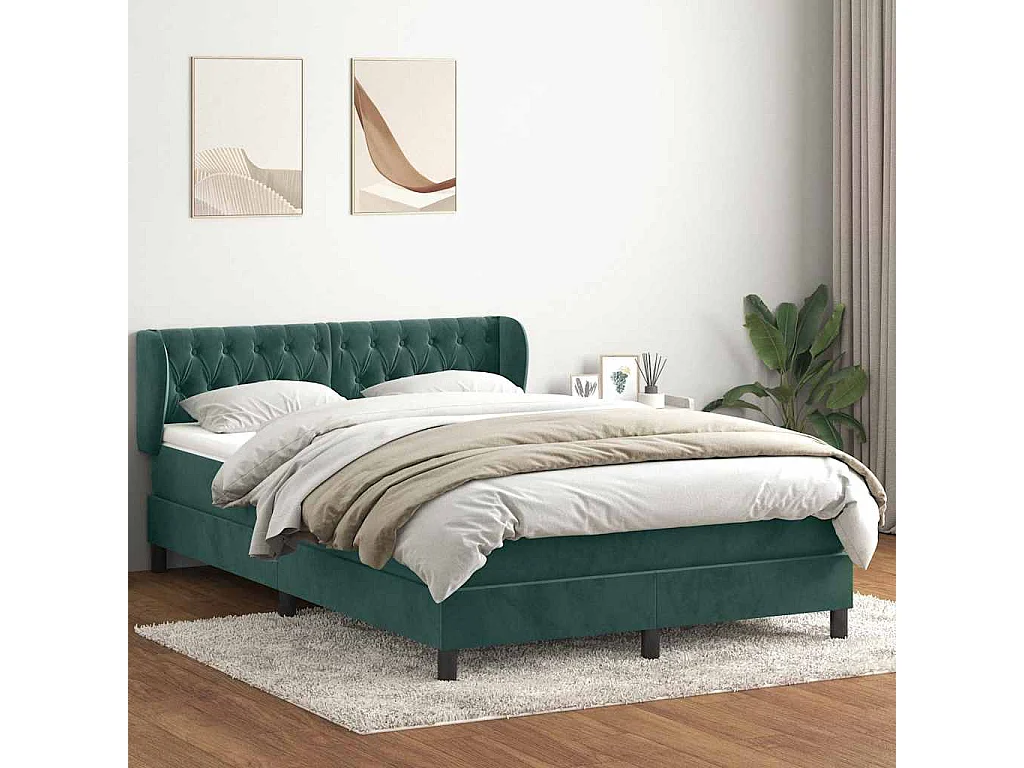 Boxspring met matras fluweel donkergroen 140x210 cm