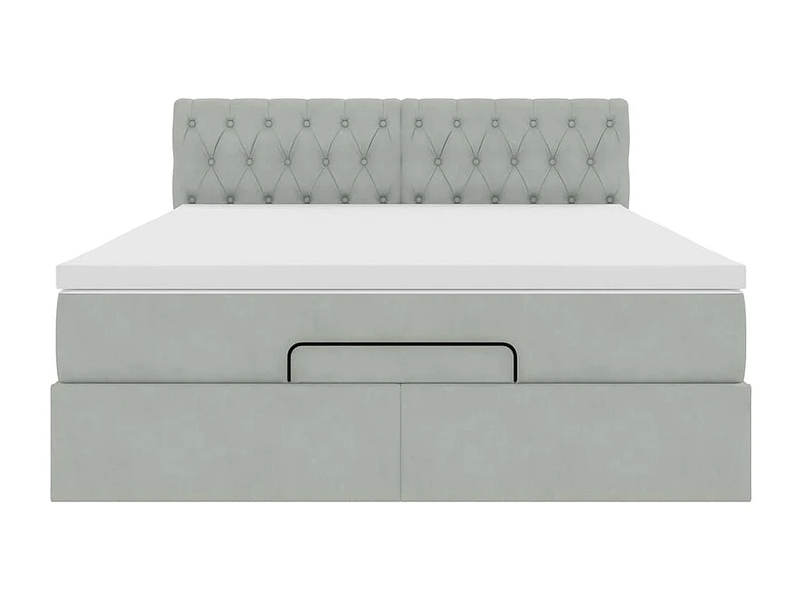 Estructura cama otomana colchón terciopelo gris claro 140x190cm