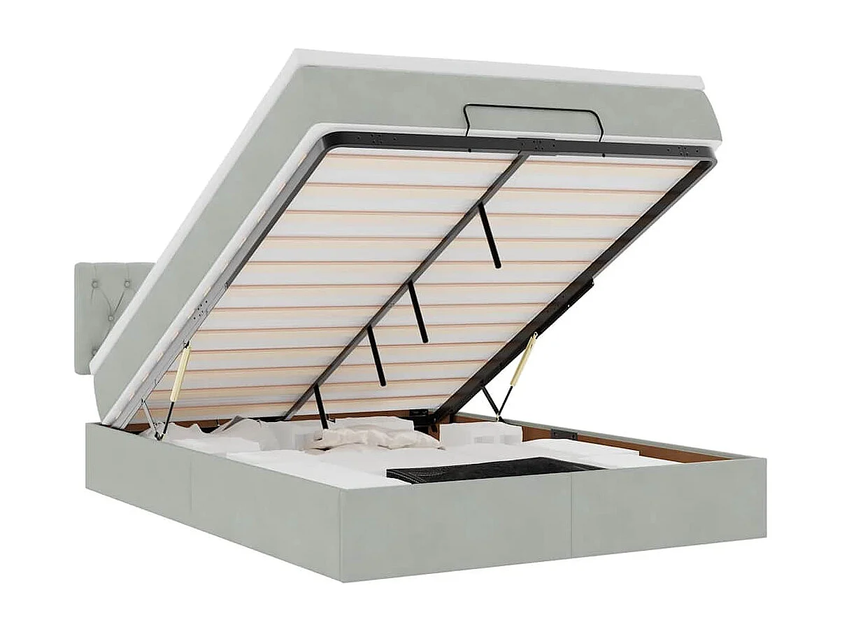 Estrutura de cama otomana com colchão 140x190 cm cinzento claro