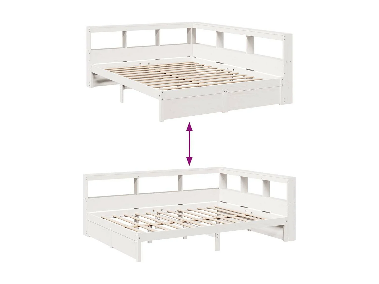 Lit bibliothèque sans matelas blanc 150x200 cm bois pin massif