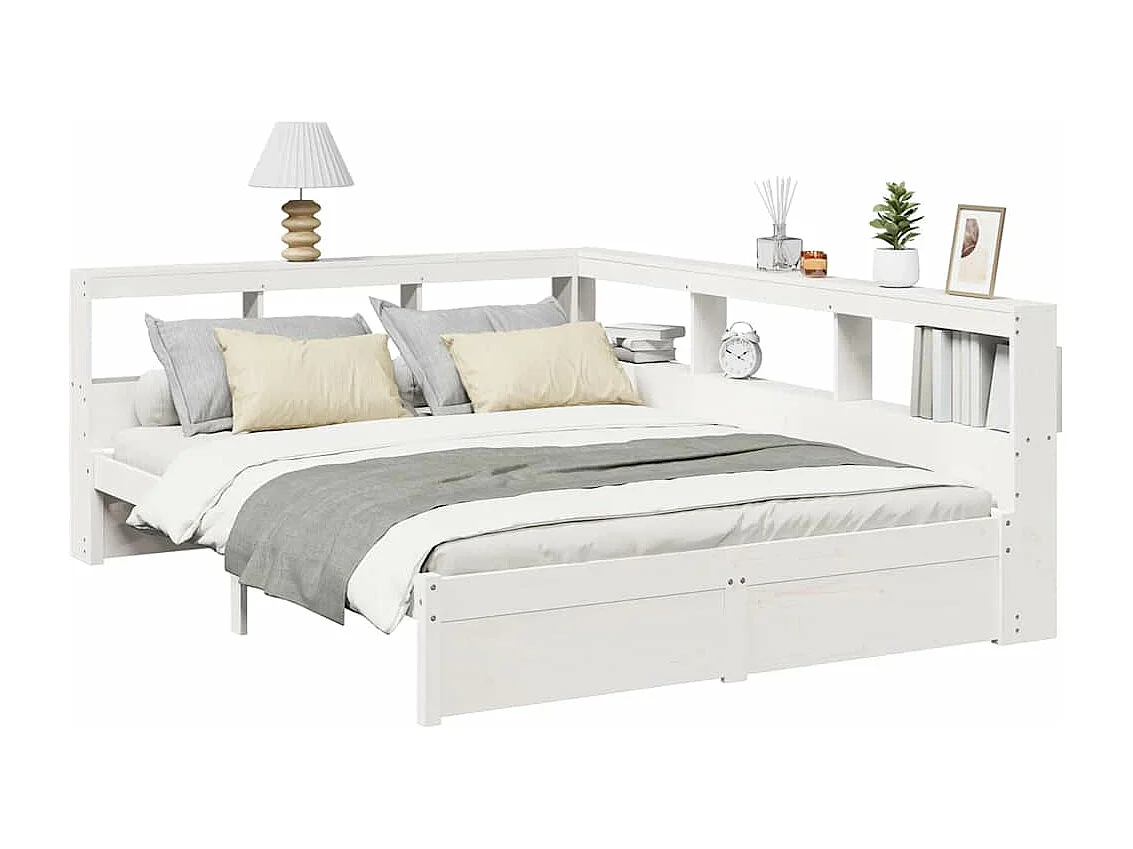 Lit bibliothèque sans matelas blanc 150x200 cm bois pin massif