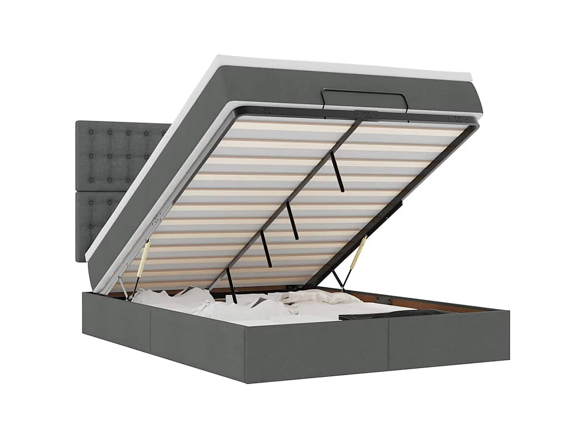 Estructura cama otomana colchón tela gris oscuro 140x190cm
