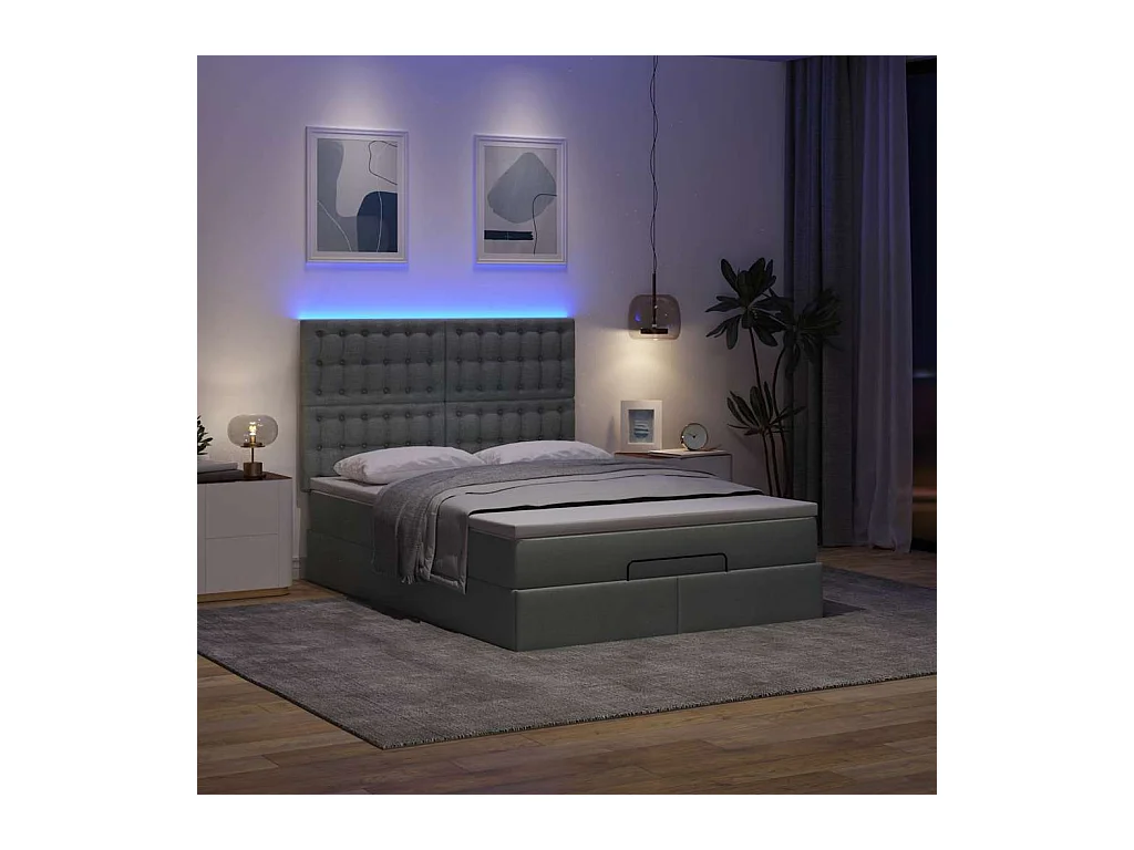 Estructura cama otomana colchón tela gris oscuro 140x190cm