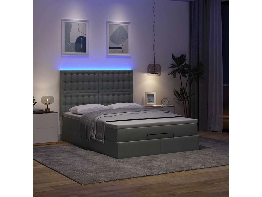 Ottoman bed met matras en LED's 140x190cm stof donkergrijs