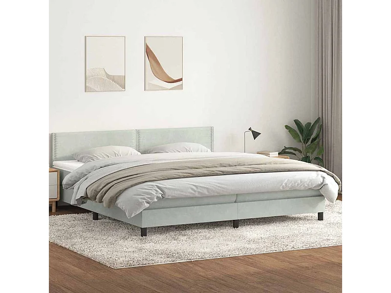 Cama box spring con colchón terciopelo gris claro 180x220 cm