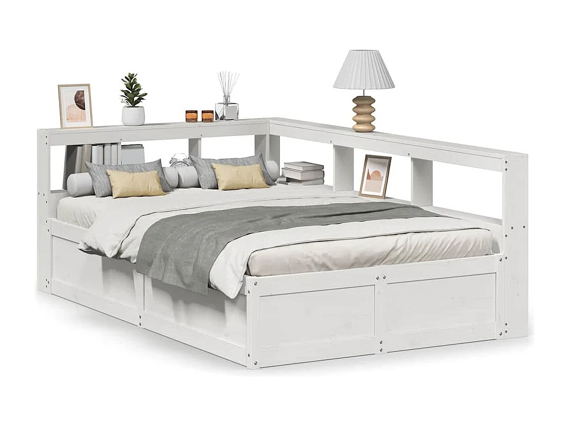 Bed met boekenkast zonder matras grenenhout wit 135x190 cm