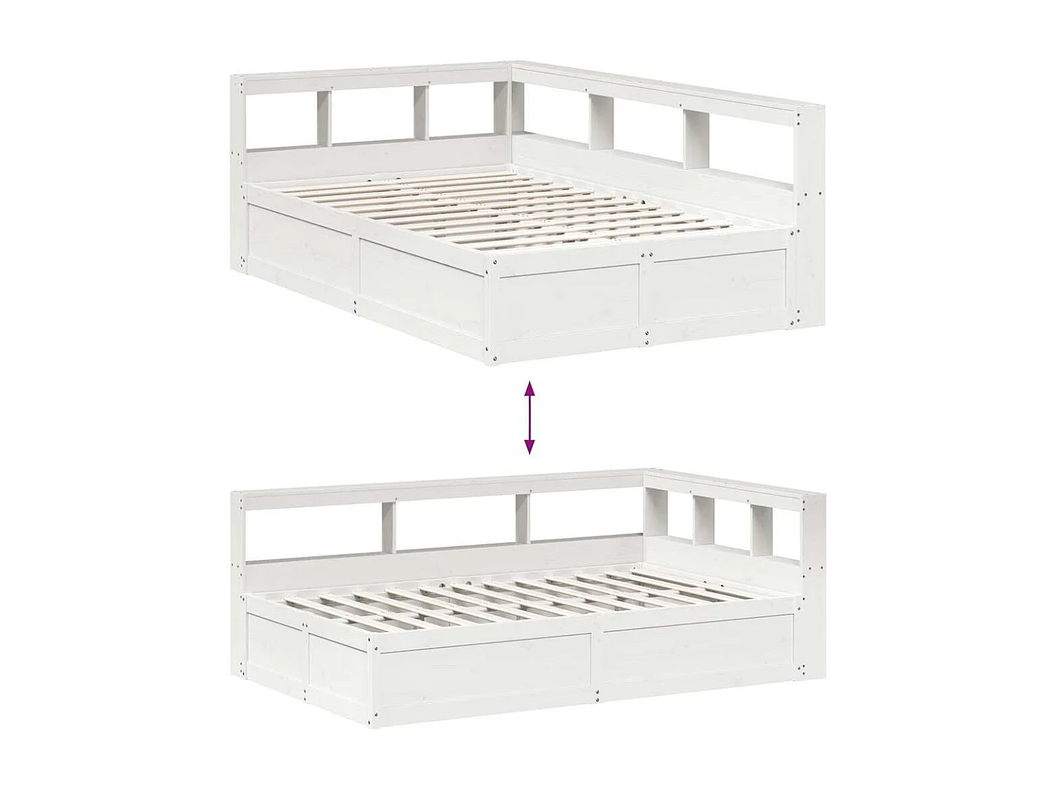 Bed met boekenkast zonder matras grenenhout wit 135x190 cm