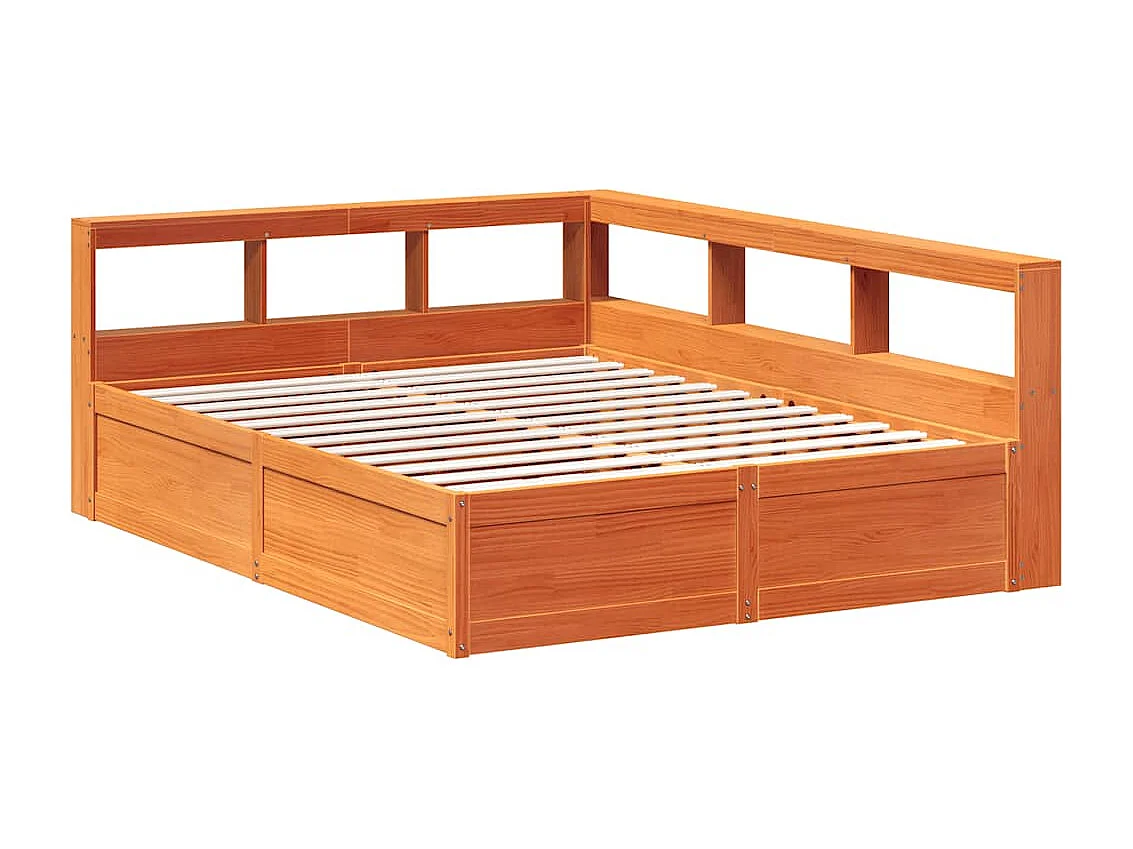 Lit bibliothèque sans matelas cire marron 140x200 cm pin massif