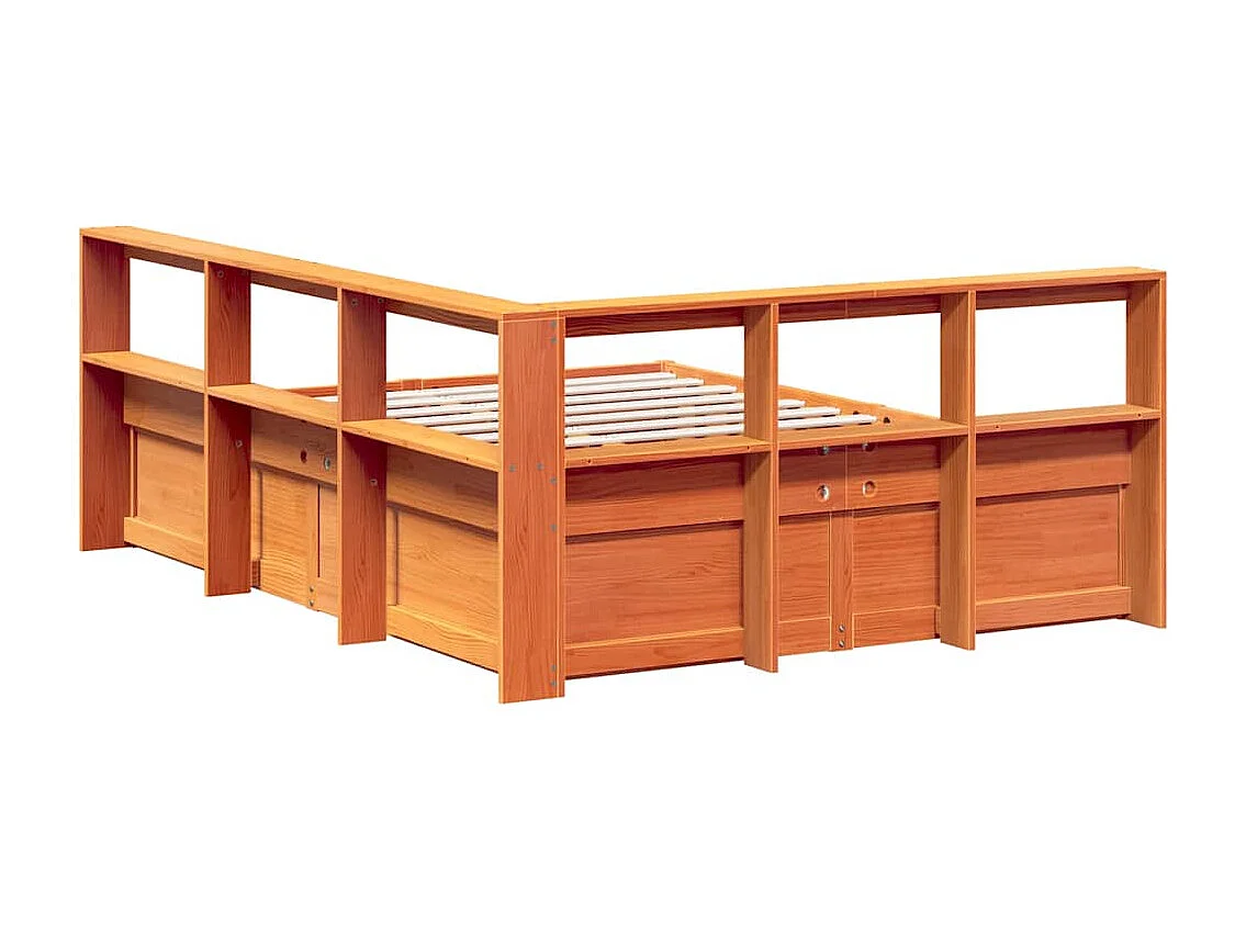 Lit bibliothèque sans matelas cire marron 140x200 cm pin massif