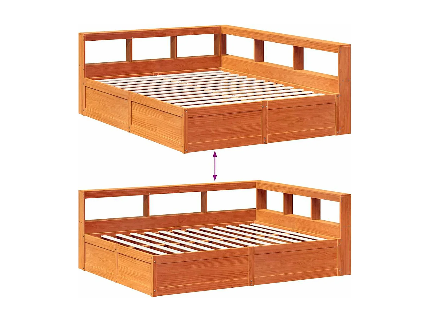 Lit bibliothèque sans matelas cire marron 140x200 cm pin massif