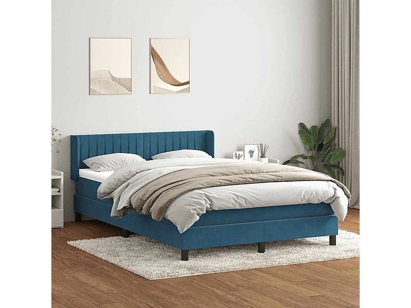 Cama com molas/colchão 140x210 cm veludo azul-escuro