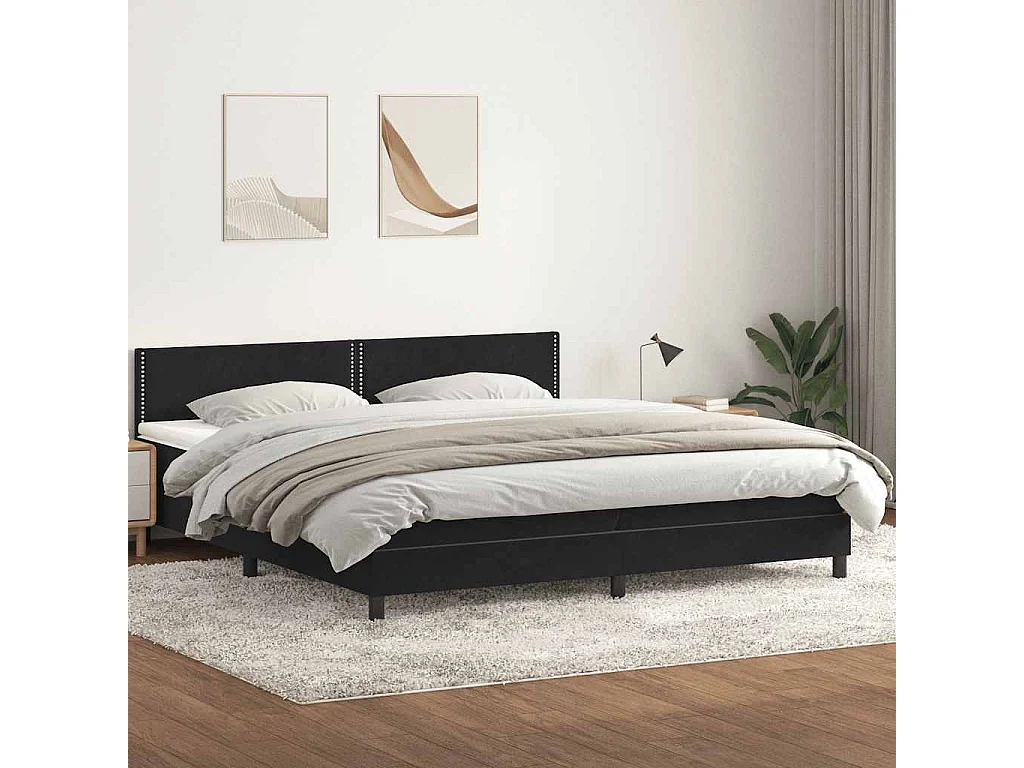 Cama box spring con colchón terciopelo negro 180x220 cm