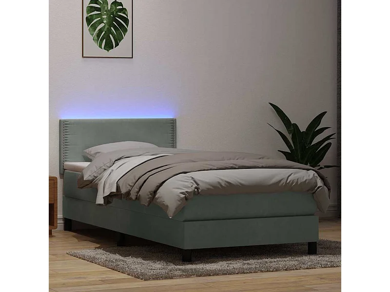 Cama box spring con colchón terciopelo gris claro 100x210 cm