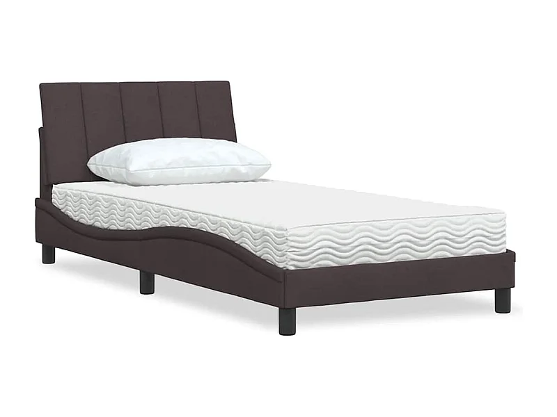Bed met matras "Hanko" stof donkerbruin 100x200 cm