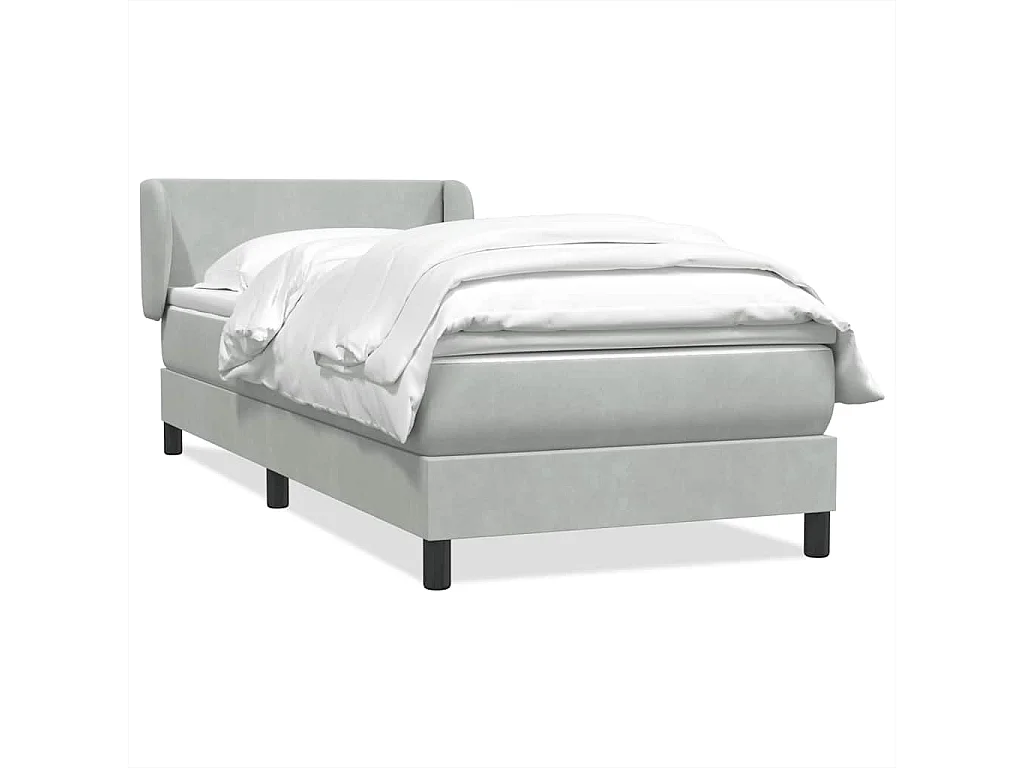Cama box spring con colchón terciopelo gris claro 80x210 cm
