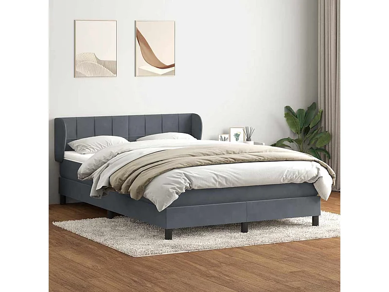 Sommier à lattes de lit et matelas gris foncé 140x220cm velours