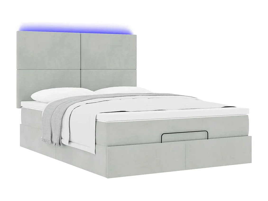 Cadre de lit ottoman et matelas gris clair 140x190 velours
