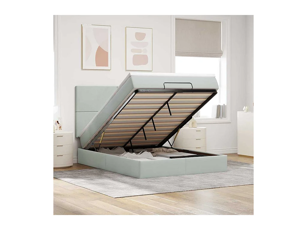 Estrutura de cama otomana com colchões 140x190cm cinzento claro