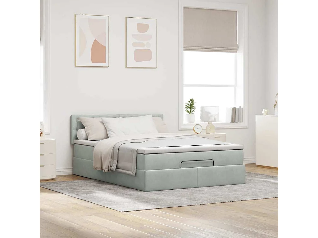 Estructura cama otomana con colchón gris claro 140x200cm