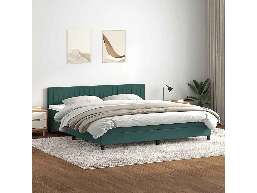 Cama box spring con colchón terciopelo verde oscuro 180x220 cm