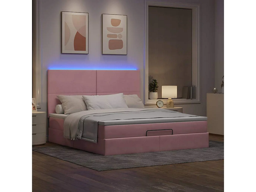 Ottoman bed met matrassen en LED's 160x200cm fluweel roze
