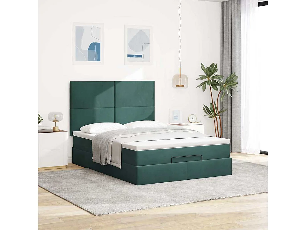 Estructura de cama otomana con colchones verde oscuro 140x200cm