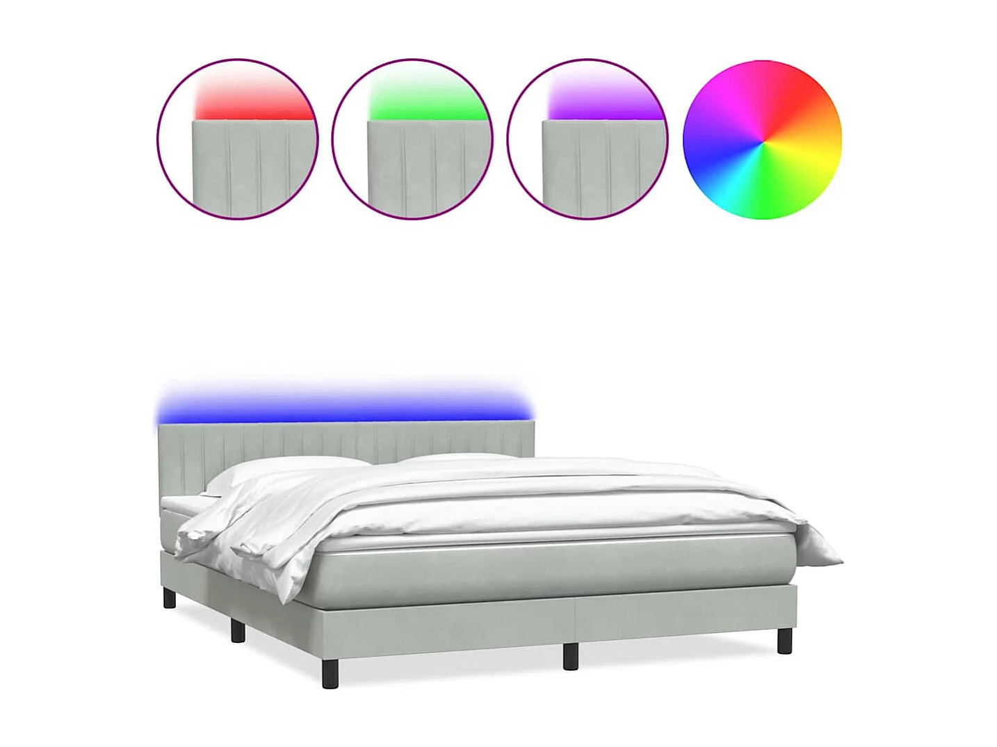 Cama box spring con colchón terciopelo gris claro 180x220 cm