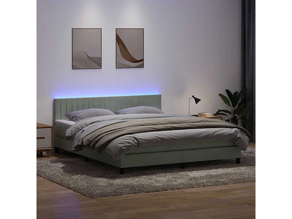 Cama box spring con colchón terciopelo gris claro 180x220 cm