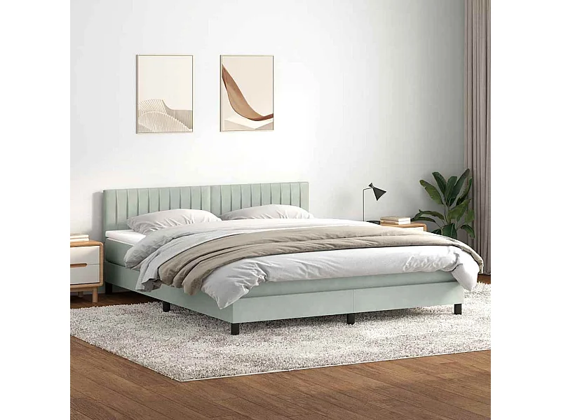 Cama box spring con colchón terciopelo gris claro 180x220 cm