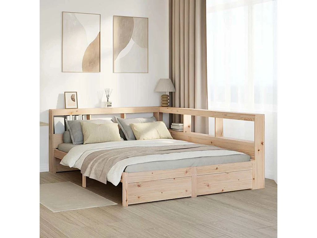 Bed met boekenkast zonder matras massief grenenhout 140x190 cm