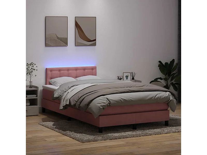 Cama box spring con colchón terciopelo rosa 120x210 cm