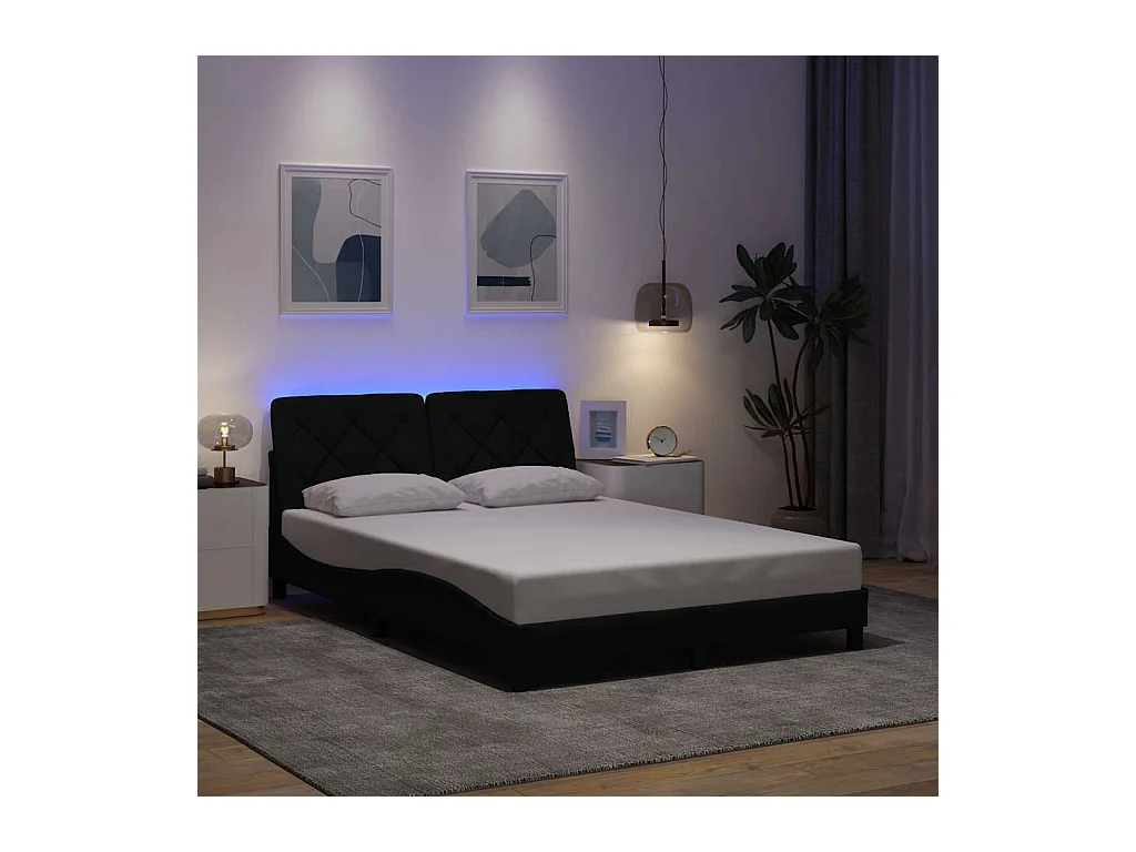 Cadre de lit avec LED sans matelas noir 140x190 cm tissu