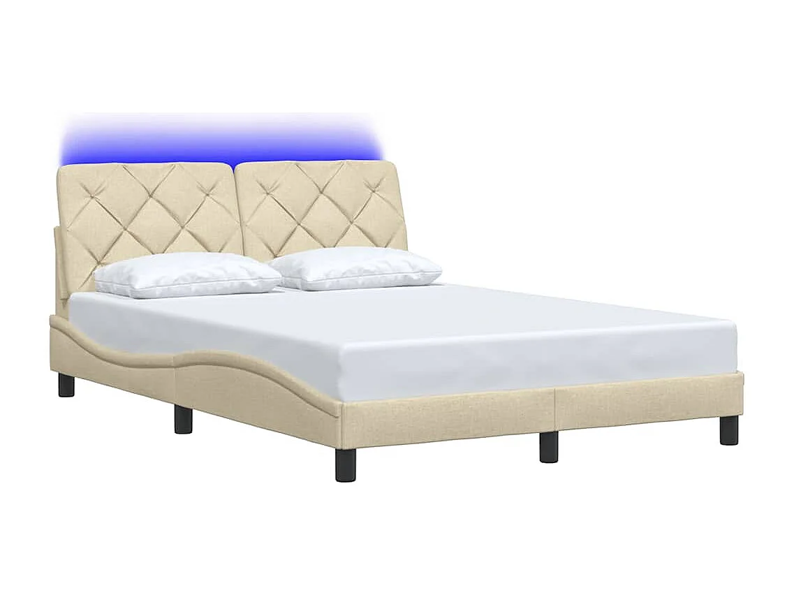 Bedframe met LED zonder matras 140x200 cm stof crème