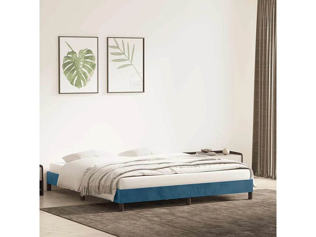 Cadre de lit sans matelas bleu foncé 200x220 cm velours