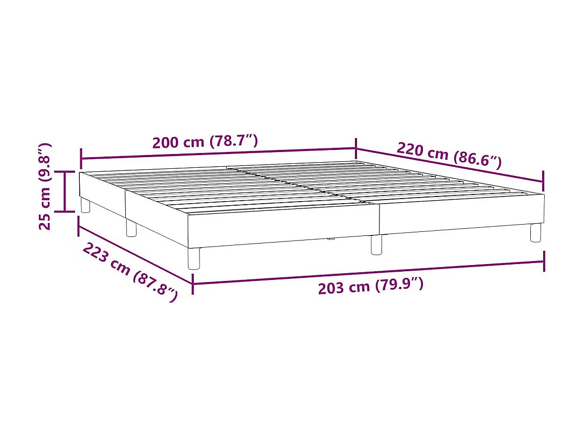 Cadre de lit sans matelas bleu foncé 200x220 cm velours