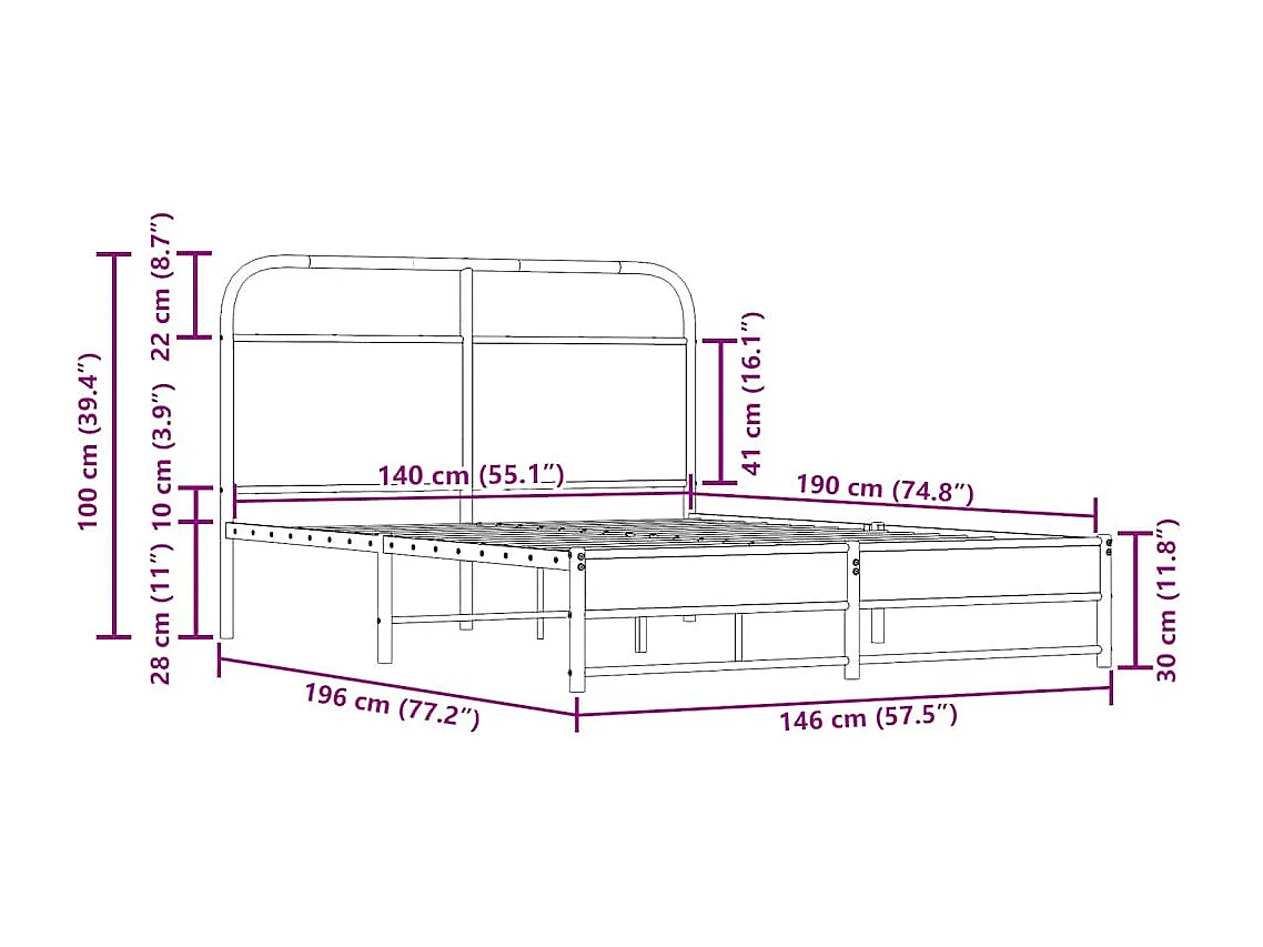 Cadre de lit sans matelas 140x190 cm chêne fumé bois ingénierie