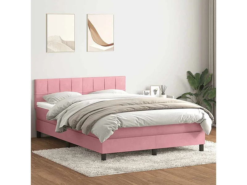 Cama box spring con colchón terciopelo rosa 140x220 cm