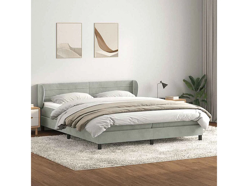 Cama box spring con colchones terciopelo gris claro 180x220 cm