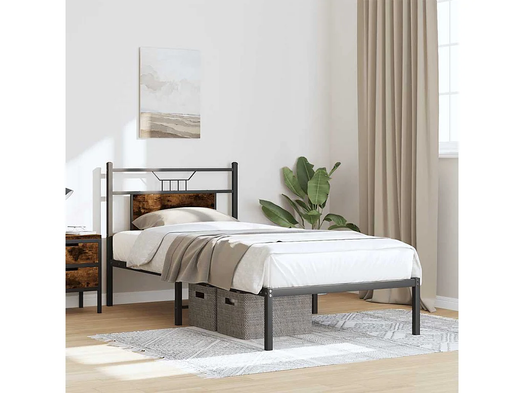 Estructura cama sin colchón madera roble ahumado 75x190 cm