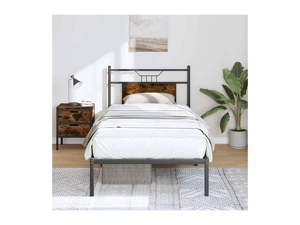 Cadre de lit sans matelas chêne fumé 75x190cm bois d'ingénierie