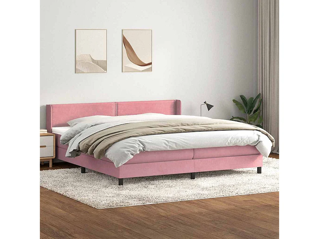 Cama box spring con colchón terciopelo rosa 180x210 cm