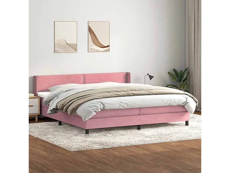 Sommier à lattes de lit avec matelas rose 180x210 cm velours