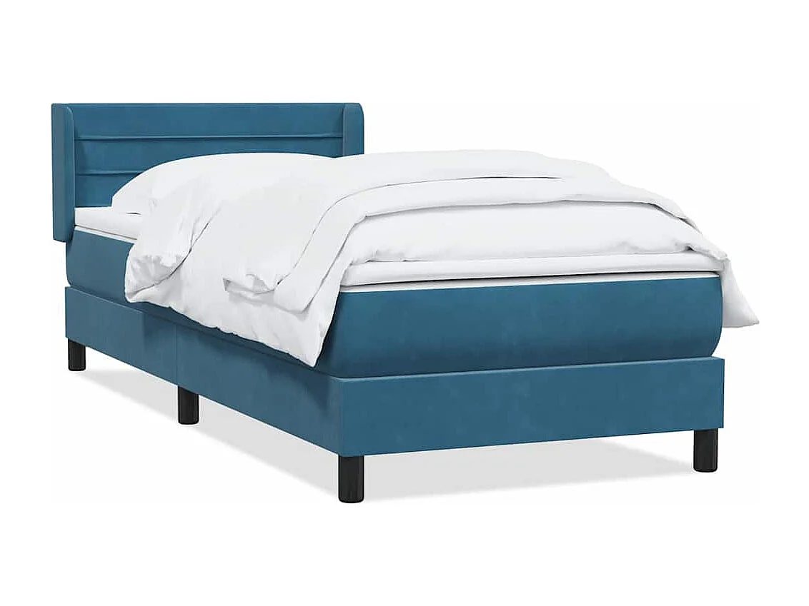 Cama box spring con colchón terciopelo azul oscuro 80x220 cm