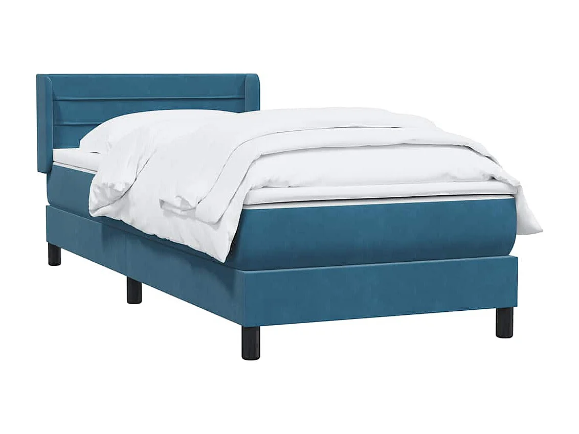 Cama box spring con colchón terciopelo azul oscuro 80x220 cm