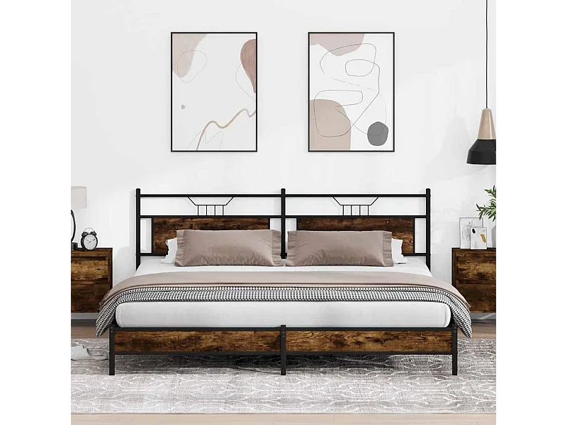 Cadre de lit en métal sans matelas chêne fumé 193x203 cm