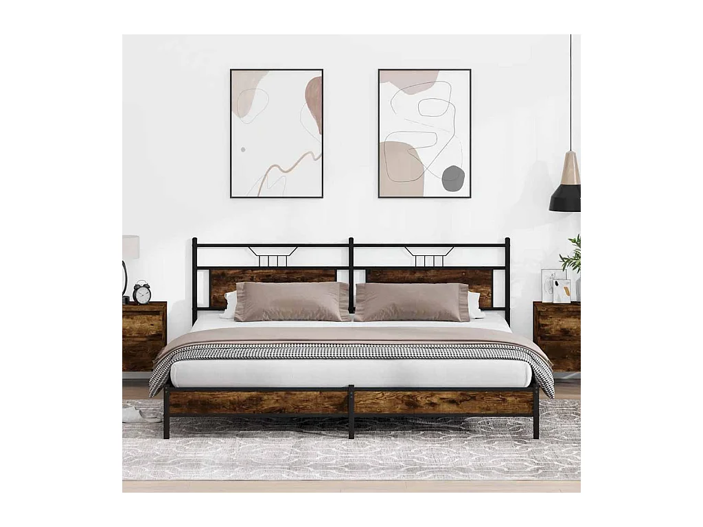 Bedframe zonder matras metaal gerookt eikenkleurig 193x203 cm