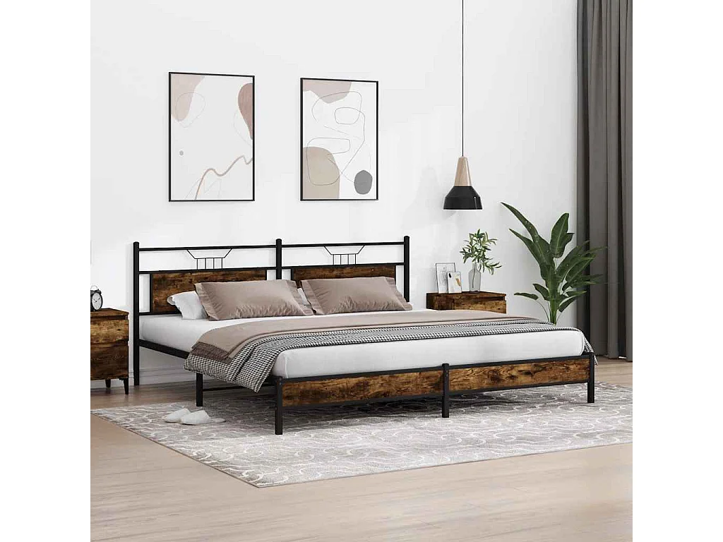 Cadre de lit en métal sans matelas chêne fumé 193x203 cm