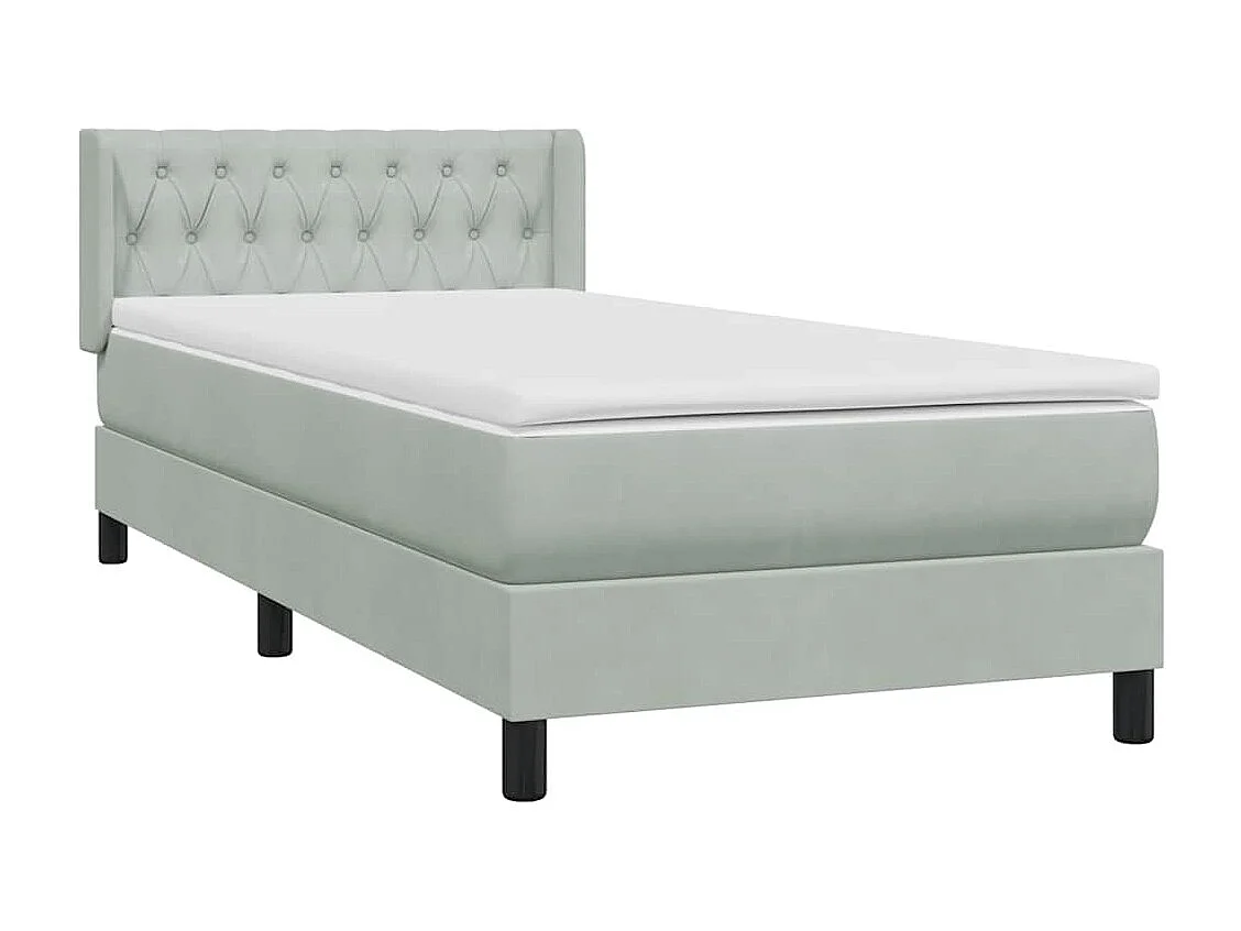 Cama box spring com colchão 100x210 cm veludo cinzento claro
